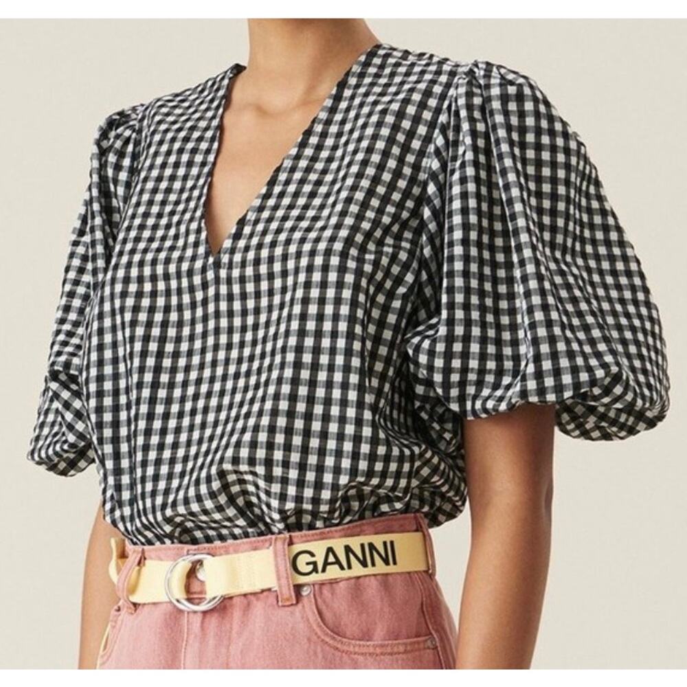 Ganni Black and White Checkered Top